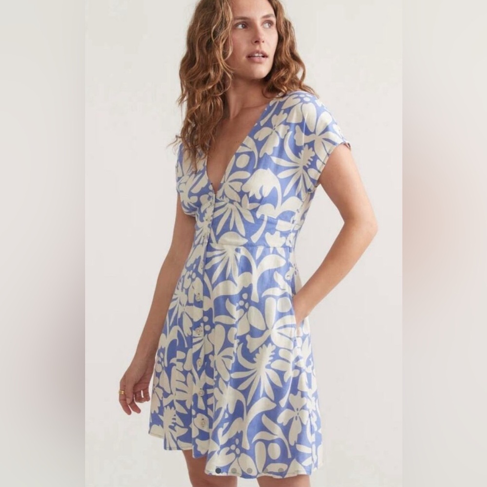 Marine Layer Blue and Cream Floral Midi Dress